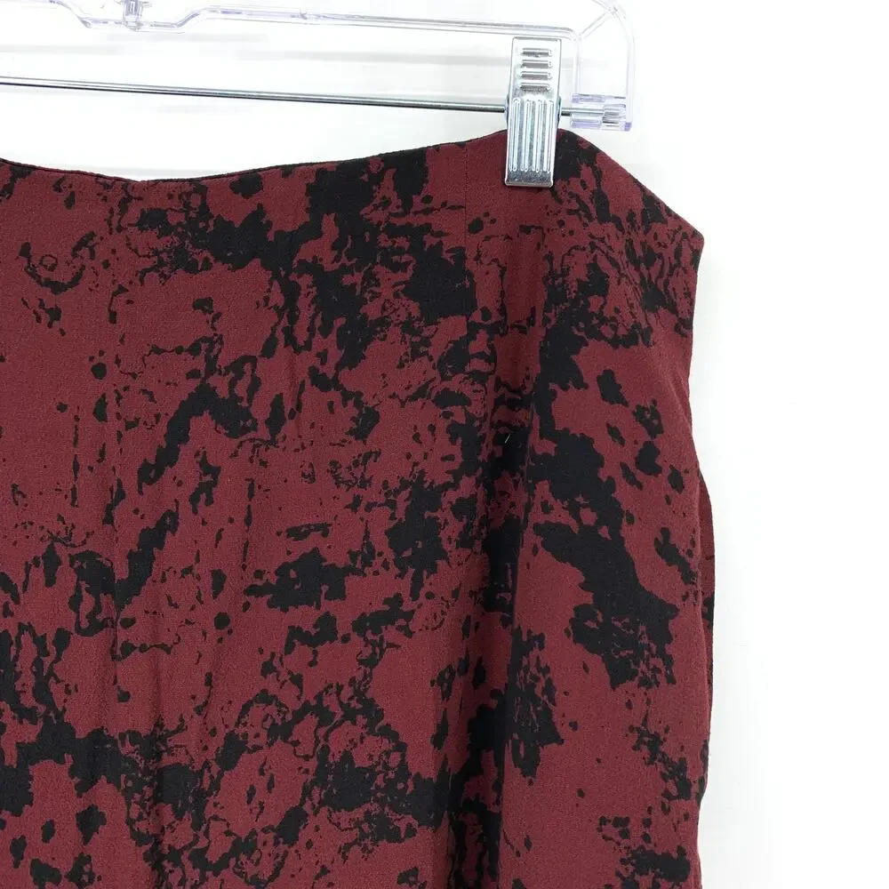 Banana Republic A-Line Mini Skirt Flutter Hem Womens Size 14 Dark Red Black Ink